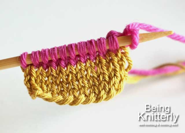 Step 2: Work two rows of stocking stitch using working yarn