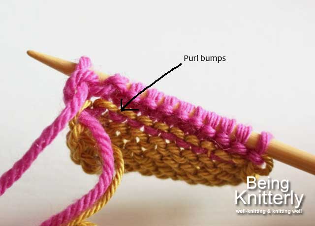 Step 3: Turn foundation strip so purl bumps are facing you