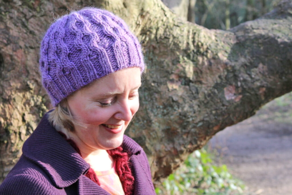 Purple Bubble Hat/Beanie, machine knit in the USA w acrylic yarn, One Size Bubbles beanie hat: new hand knit pattern by Nicki Merrall main image 4