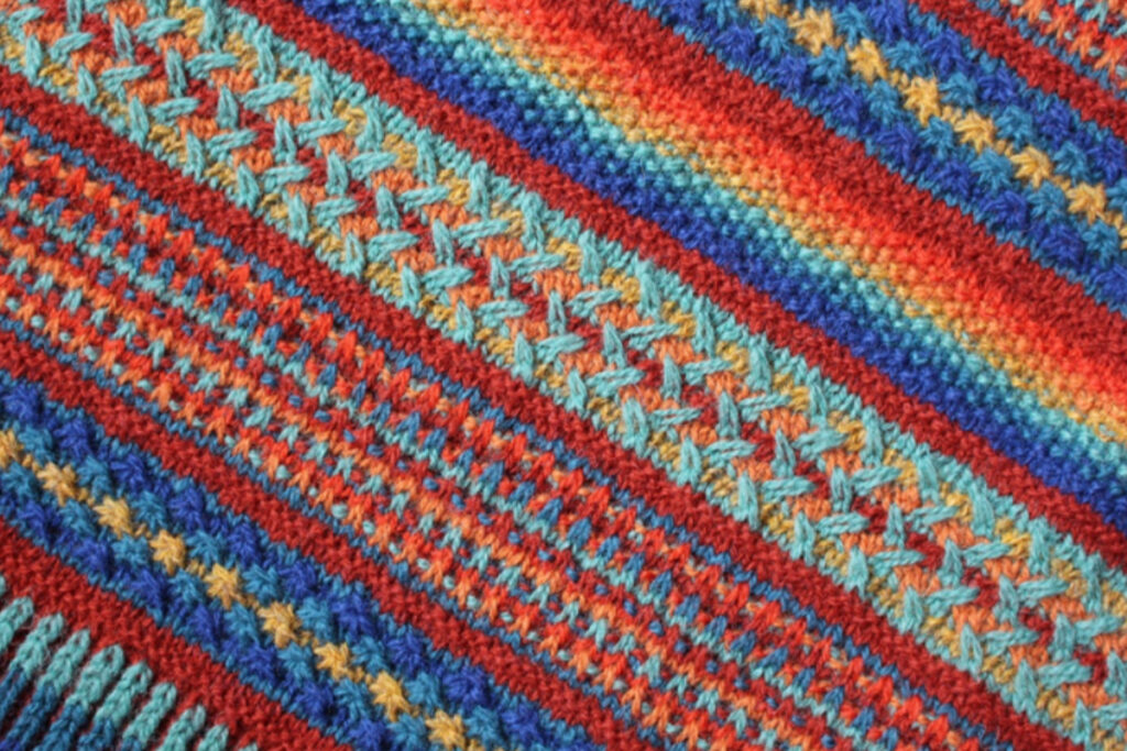 Detail of stitch patterns used for Painterly shawl