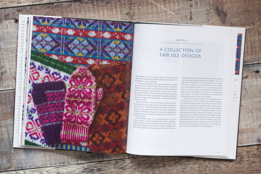 First two pages of Chapter 6 from Fair Isle Knitting and Design featuring new designs by Nicki Merrall