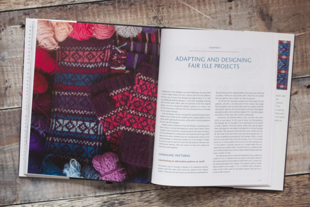 First two pages of Chapter 7 from Fair Isle Knitting and Design about adapting and designing Fair Isle projects