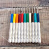 Addi Comfort Grip crochet hooks handles with ribbed grips colour-coded for size